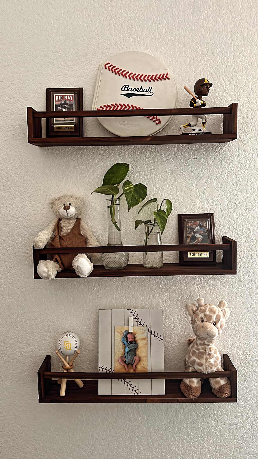 Fixwal Floating Nursery Book Shelves for Wall, 16.5in Set of 3 Natural Wood customer photo 2