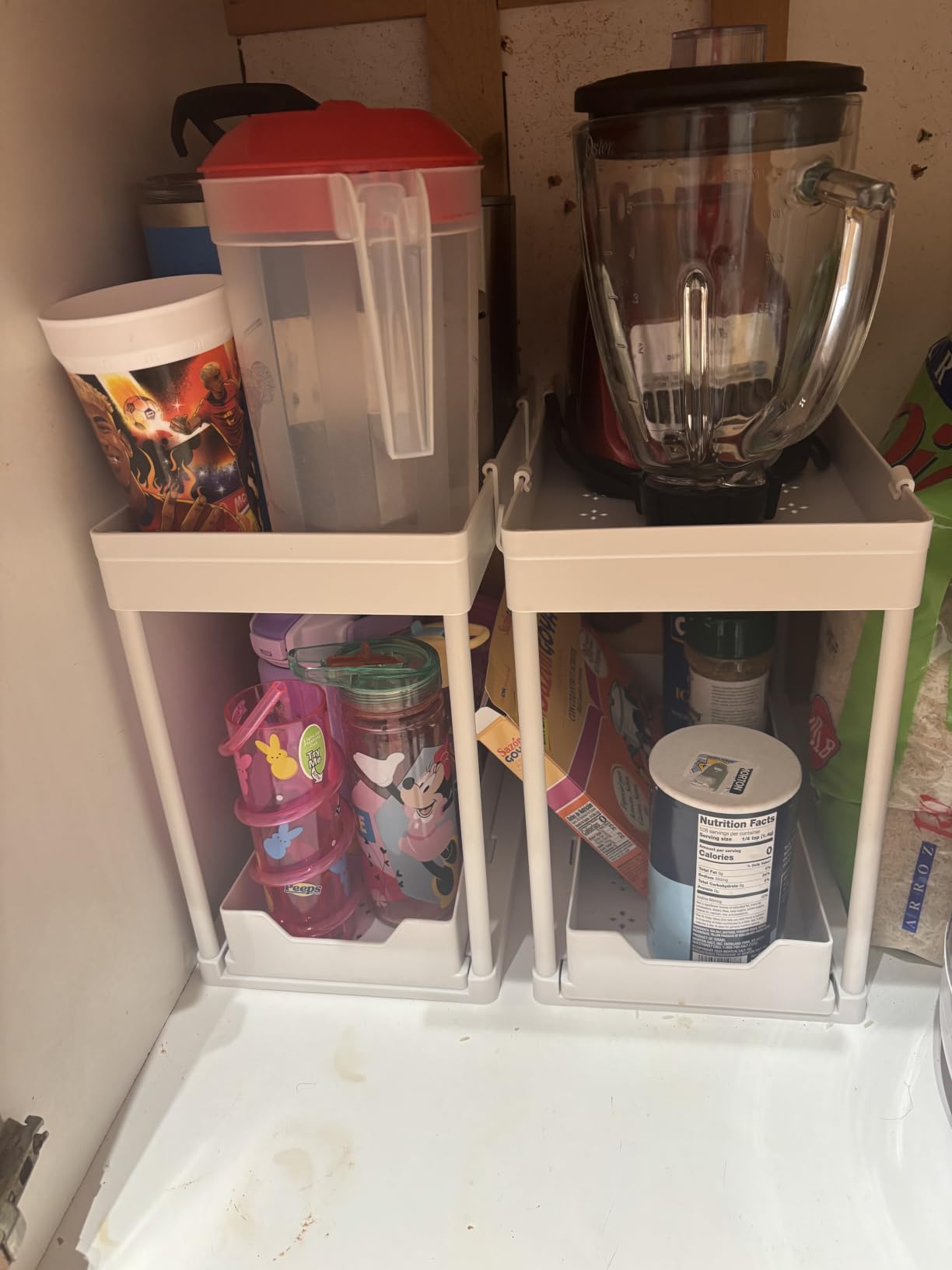 DEKAVA Cabinet, 2 Pack Under Sink Organizer, 2 Tier Sliding Bathroom Kitchen Organizer, Large White ABS Baskets, Easy Install & Clean customer photo 1