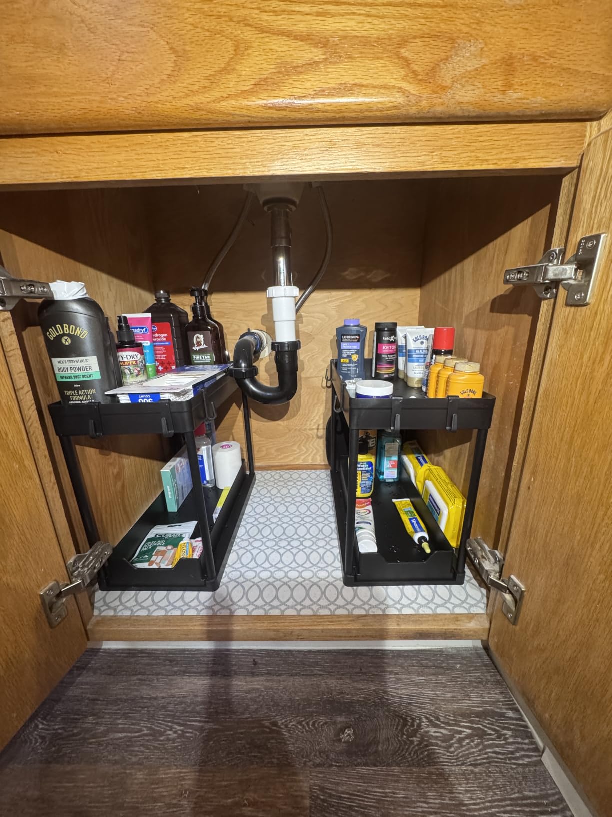 DEKAVA Cabinet, 2 Pack Under Sink Organizer, 2 Tier Sliding Bathroom Kitchen Organizer, Large White ABS Baskets, Easy Install & Clean customer photo 2