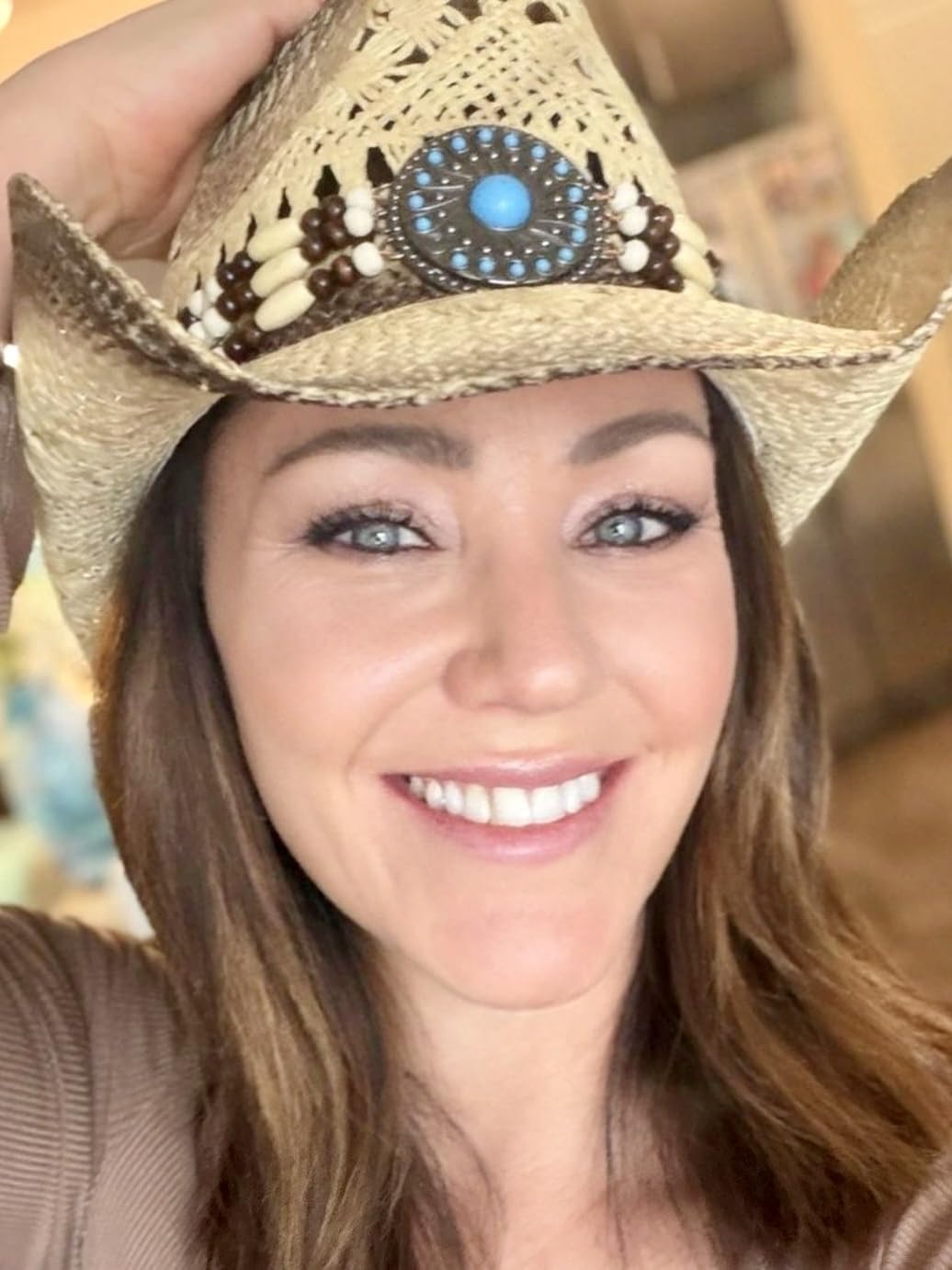 FLUFFY SENSE. Cowgirl Hats for Women Straw Cowboy Hat Western Beach Sun Hat with Shapeable Brim for Coastal Cowgirl customer photo 2