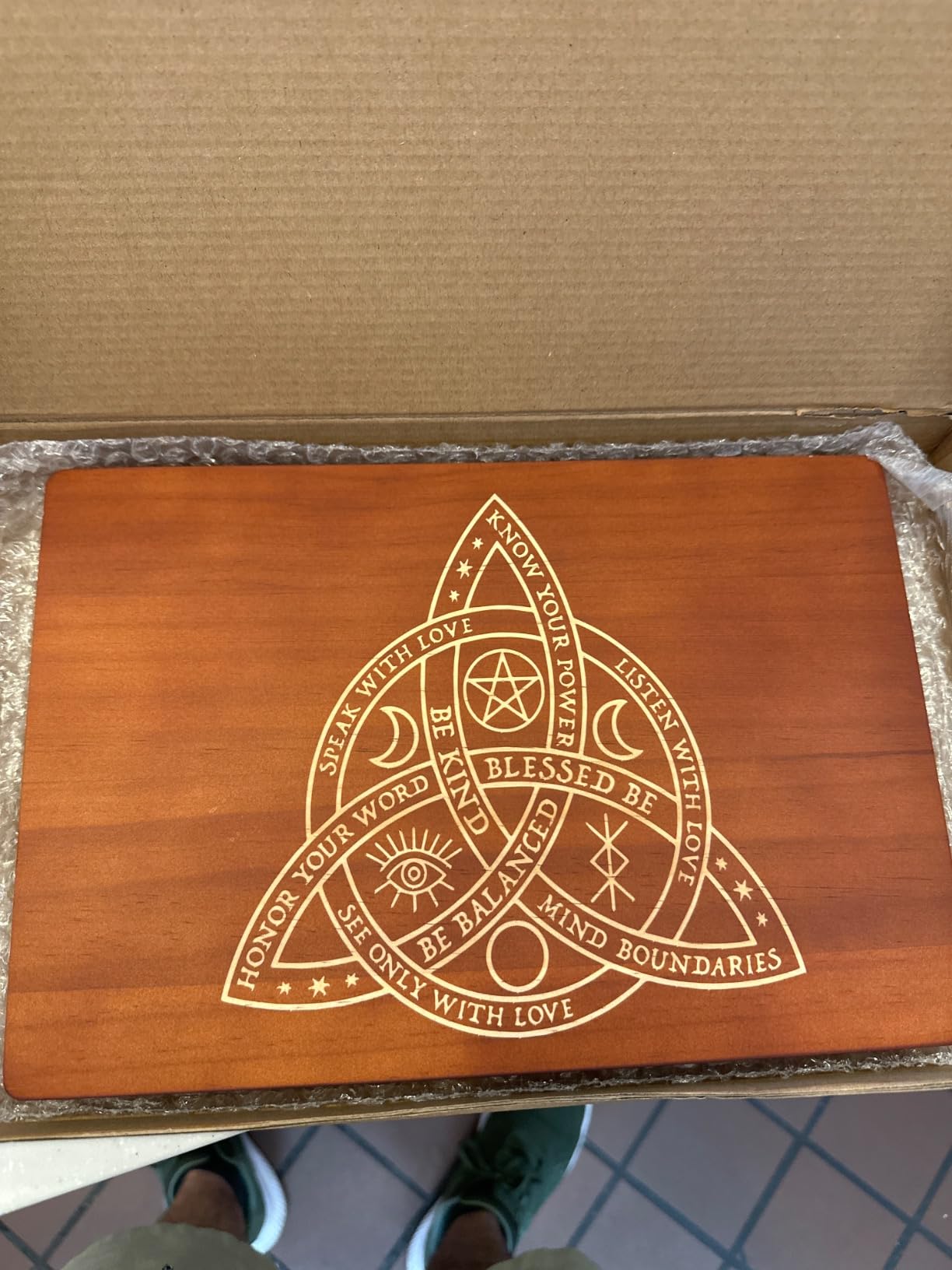 Altar Table, Meditation Table, Small Altar Table, Wooden Witch Altar, Wiccan Alter Table, Buddhist Shrine, Engraved Spiral Goddess on Table Top, 12 × 8 inches customer photo 1