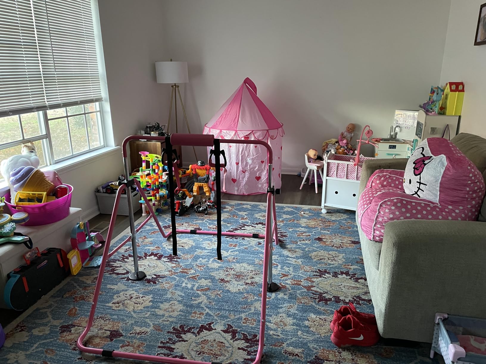 Sportsroyals Gymnastics Bar for Kids,Adjustable Height Gymnastic Horizontal Bars,Folding Gymnastic Junior Training Kip Bar for Home, Pink customer photo 1