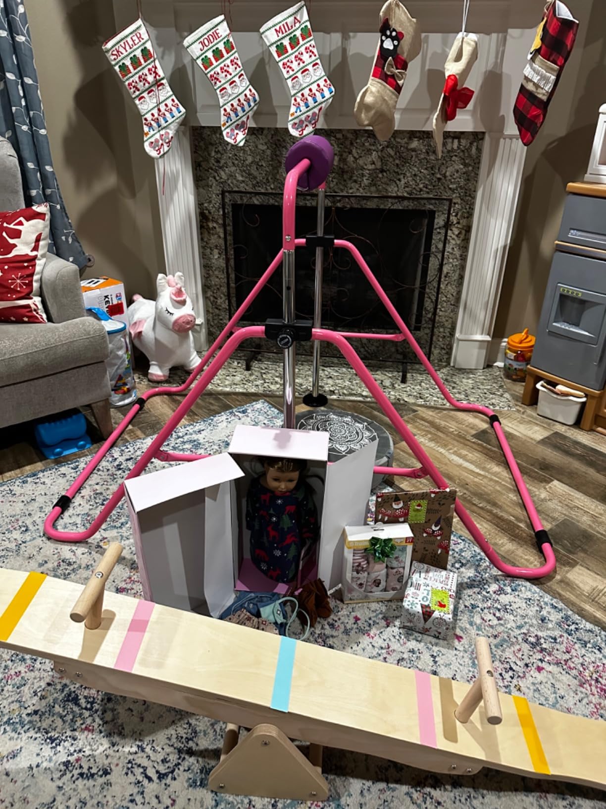 Sportsroyals Gymnastics Bar for Kids,Adjustable Height Gymnastic Horizontal Bars,Folding Gymnastic Junior Training Kip Bar for Home, Pink customer photo 2
