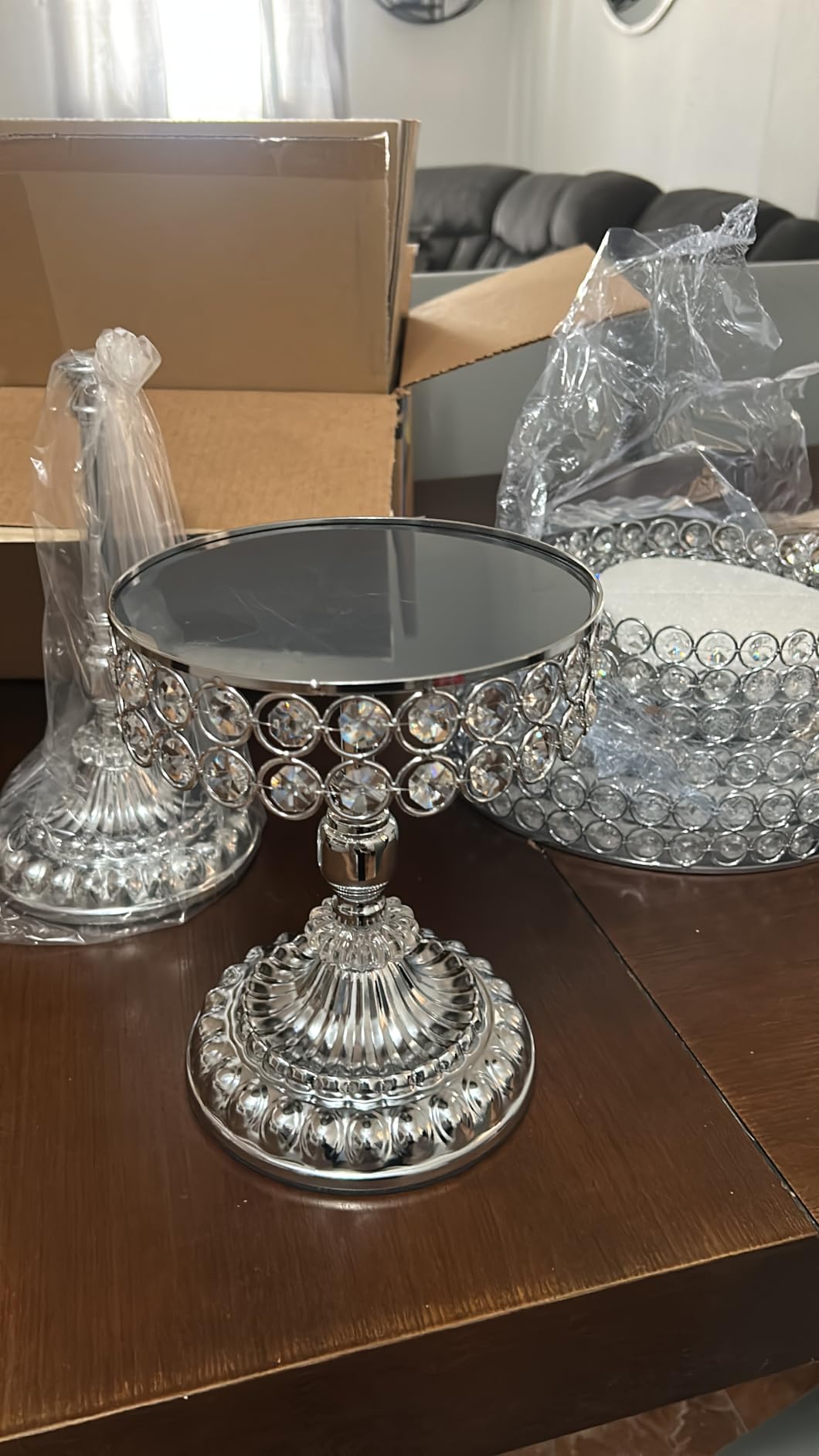 12-Piece Silver Cake Stand Set, Vintage Cake Stand with Crystal Edge and Cupcake Display Tray, Dessert Table Display Set for Wedding, Party, Baby Shower, Anniversary Celebration customer photo 2