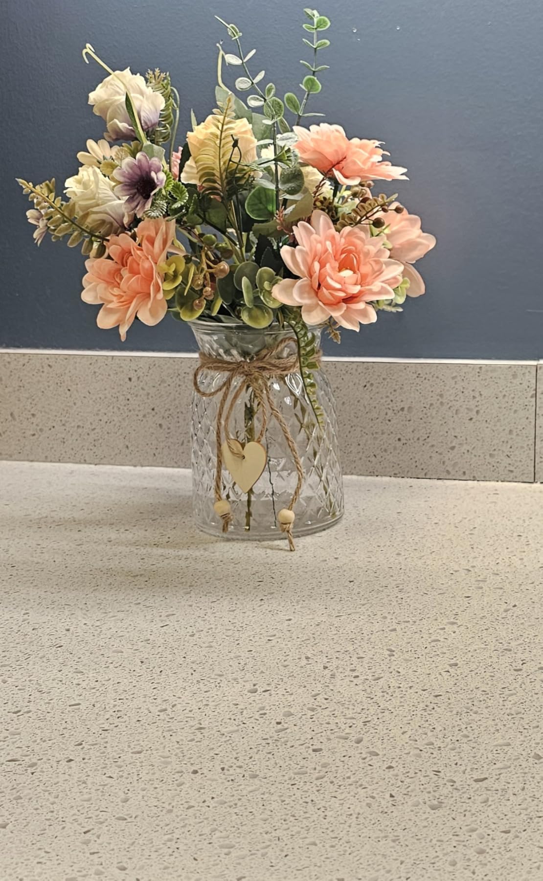 Fake Flowers with Vase,Faux Flowers in Vase for Home Decor,Silk Pink Dahlia Artificial Flowers with Vase for Coffee Table Decor,Living Room Bathroom Plant Decor, Centerpiece Table Decorations customer photo 1