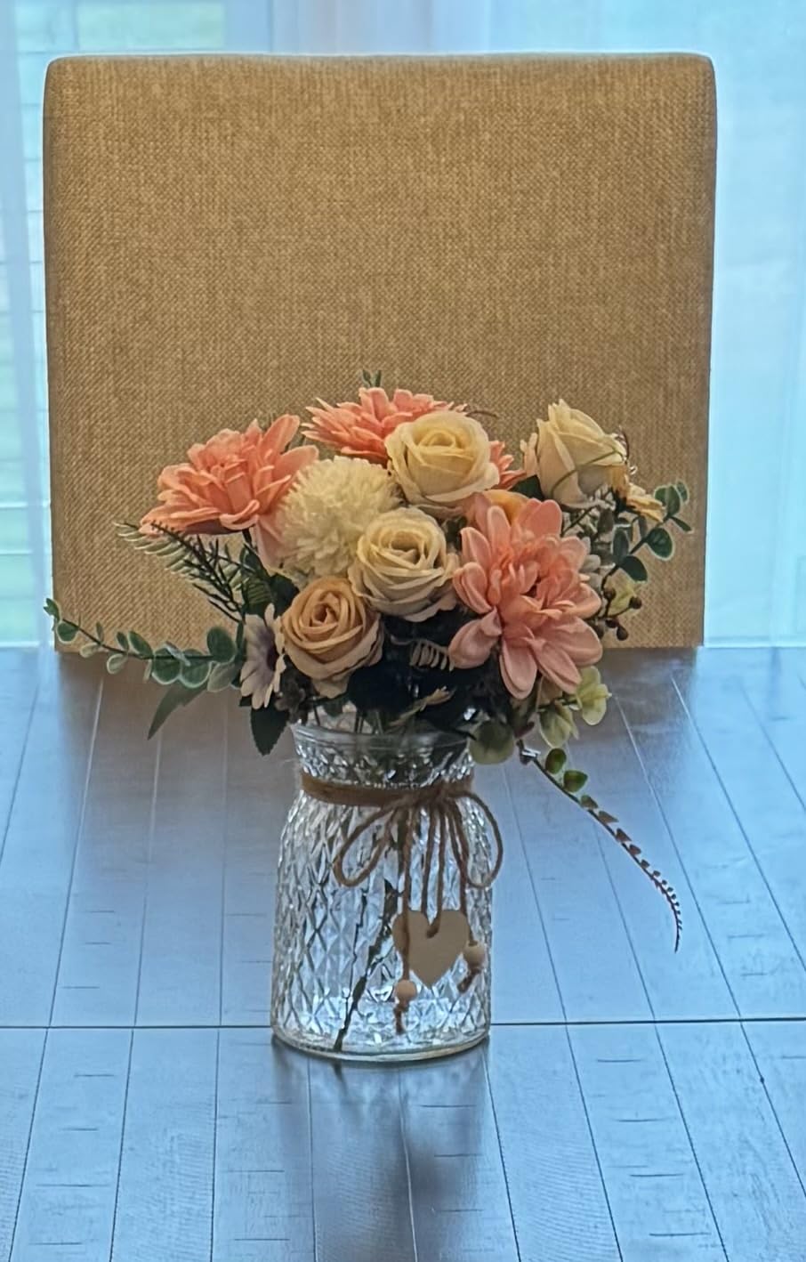 Fake Flowers with Vase,Faux Flowers in Vase for Home Decor,Silk Pink Dahlia Artificial Flowers with Vase for Coffee Table Decor,Living Room Bathroom Plant Decor, Centerpiece Table Decorations customer photo 2