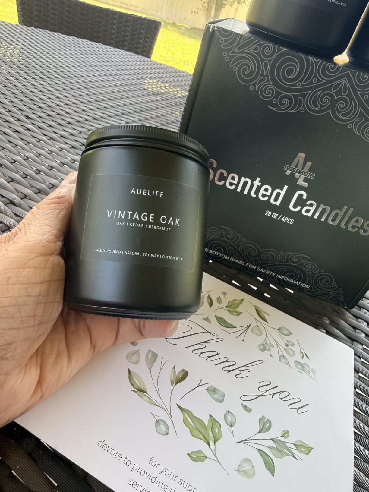 Auelife Candles for Men Gift Set, 4 Pack Soy Wax, Masculine | Men's aromatherapy candles; home scented; long lasting 200-hr burn total; smoke & vanilla, leather, oak, lavender wood customer photo 2