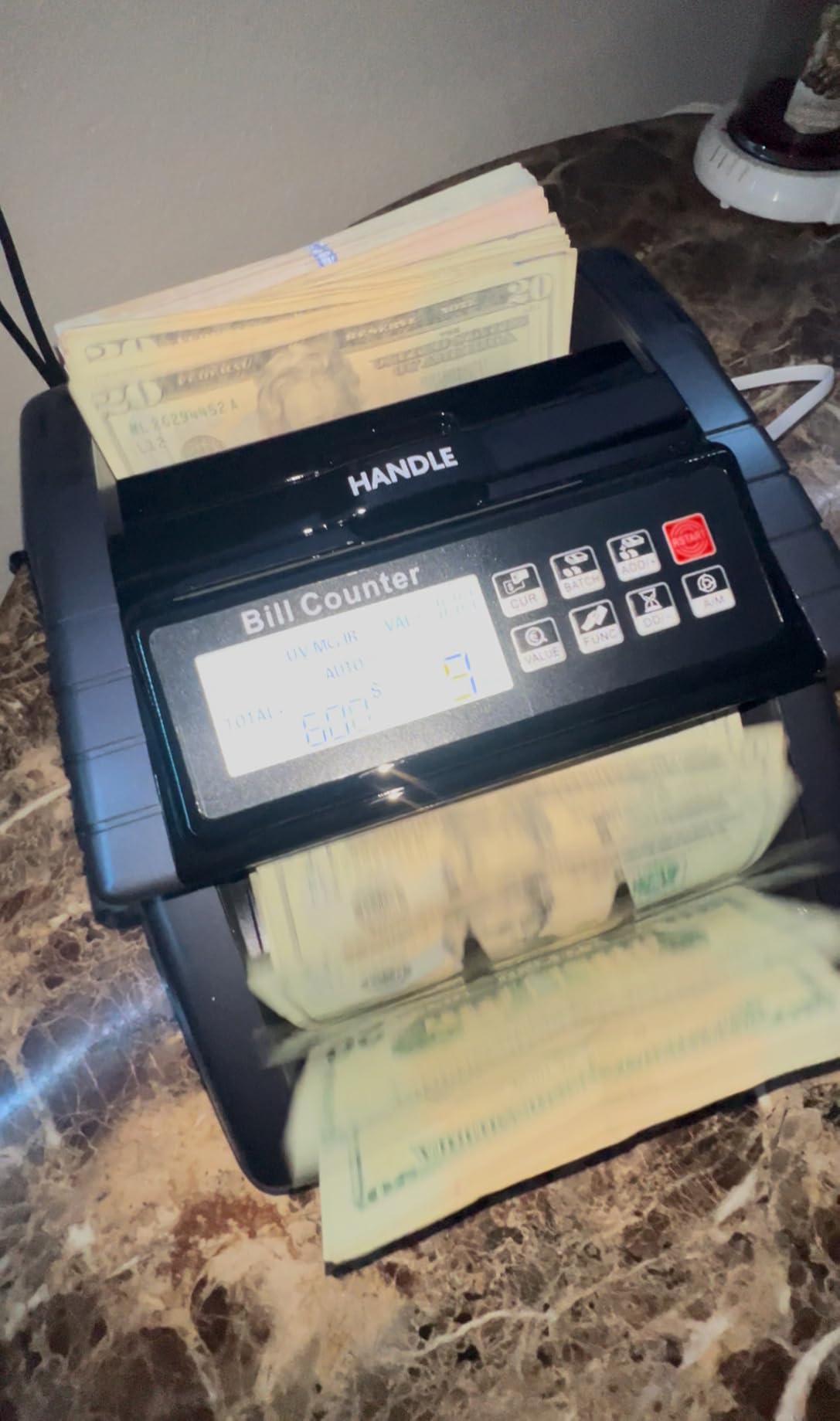 LOLARAN AL1000 Money Counter Machine with Value Counting for USD & EUR, UV/MG/IR/DD/DBL/HLF/CHN Counterfeit Detection, LCD Display, Count/ADD/Batch/AUTO/Manual Modes, 1,300 Notes/Min customer photo 1