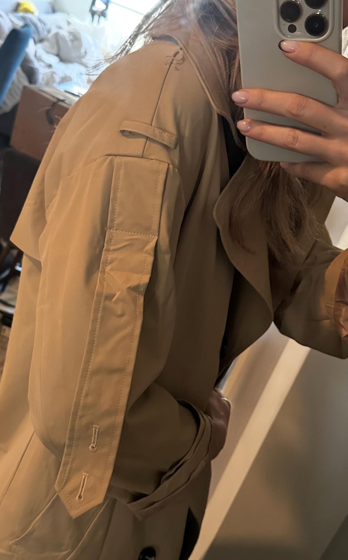 Farktop Womens Oversized Long Trench Coat Double Breasted Lapel Windproof customer photo 1