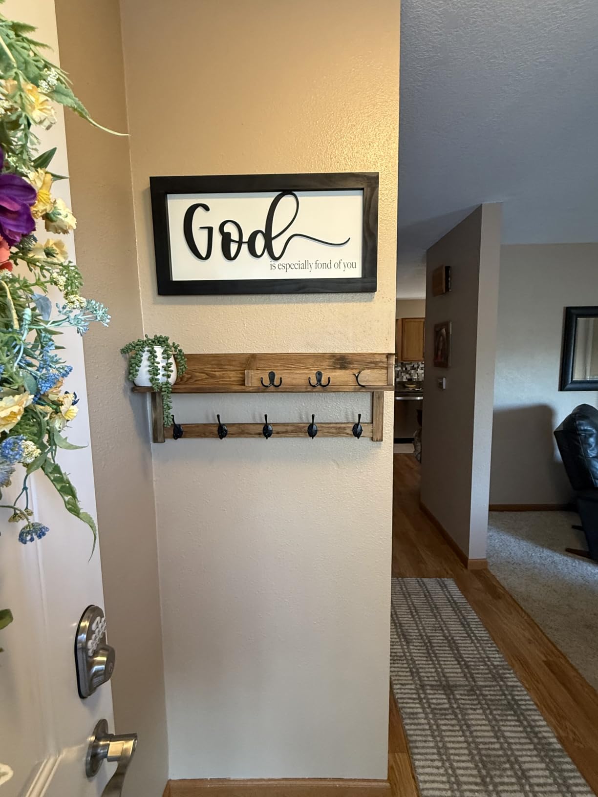 AMBIRD Wall Hooks with Shelf, 26.57 Inch Entryway Wood Coat Hooks for Wall with Shelf, Coat Rack Wall Mount with 5 Dual Hooks 3 Key Hooks Mail Organizer and Key Rack Holder (Brown) customer photo 1