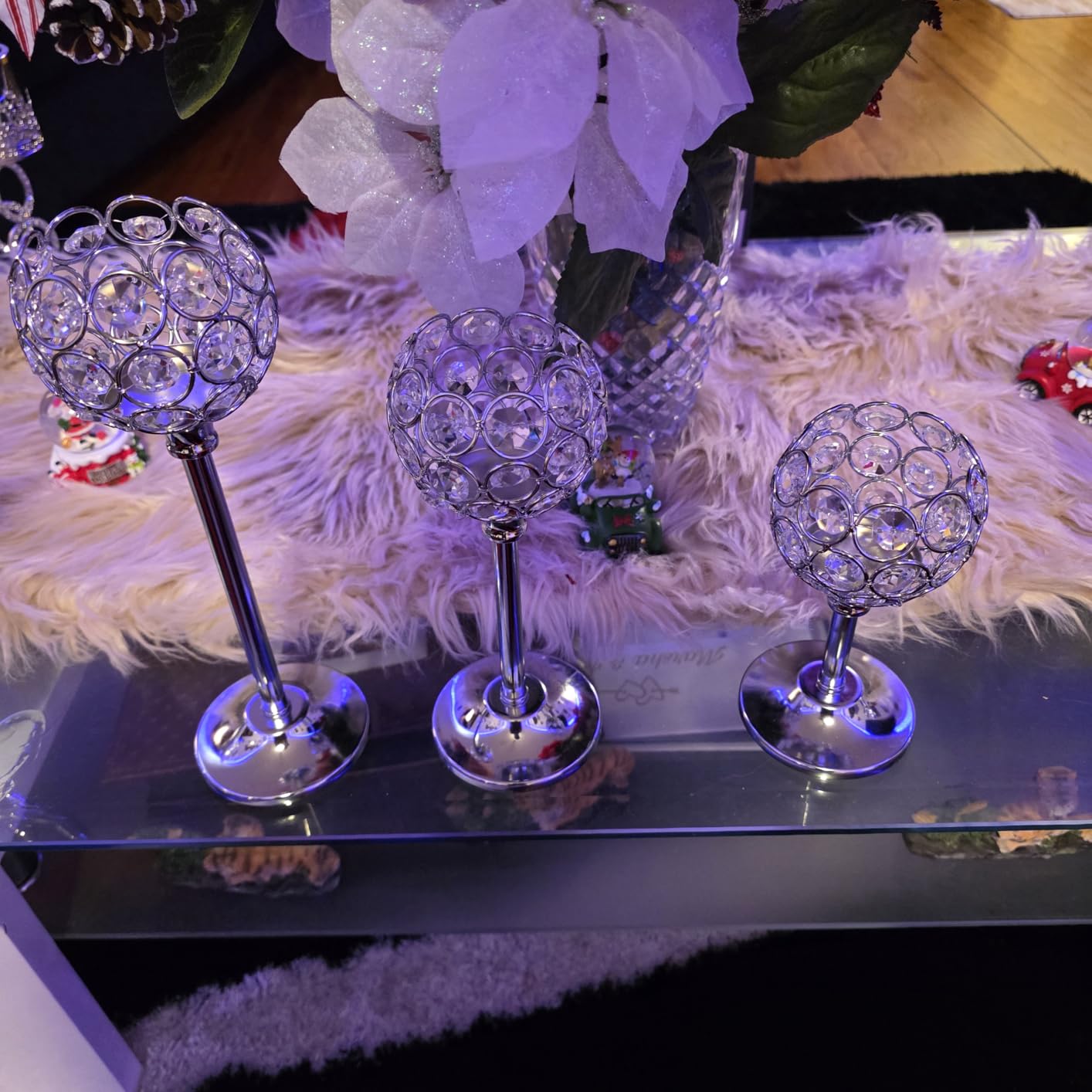 Set of 3 Silver Crystal Metal Tealight Candlestick, Bling Bowl Candelabras, Tall Votive Candle Holders Elegant Candle Centerpiece for Dining Table Wedding Decor customer photo 1