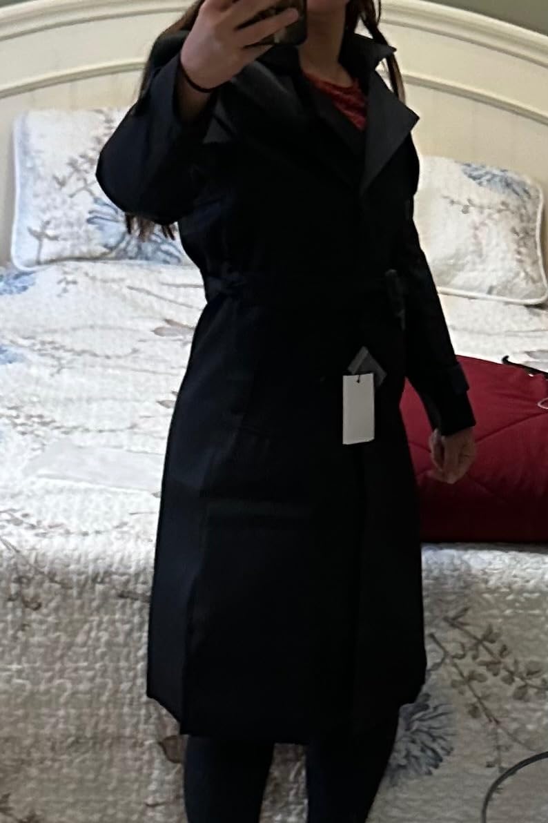 Garemcy Women's Long Waterproof Trench Coat Double Breasted Classic Lapel Coat Belted with Detachable Hood customer photo 1