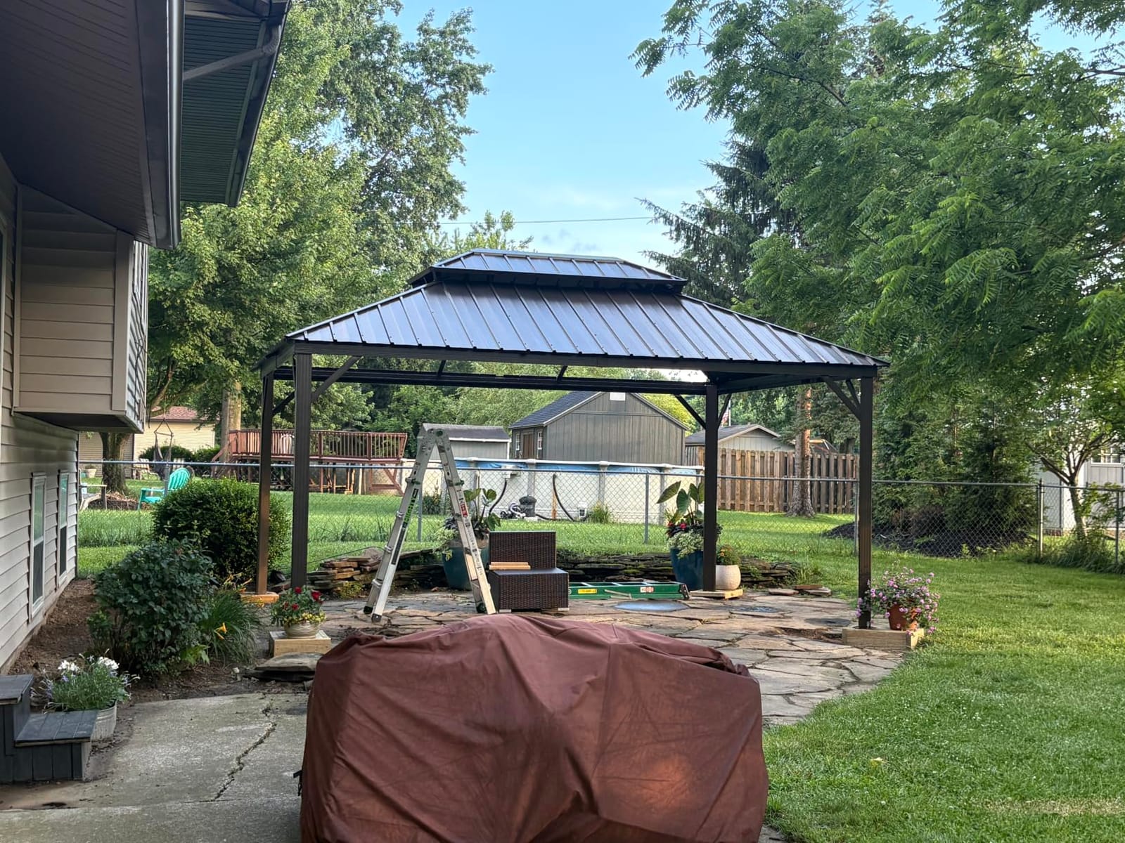 EROMMY 10' x 12' Hardtop Gazebo, Aluminum Frame Gazebos with Galvanized Steel Double Roof, Permanent Outdoor Metal Pavilion with Curtain and Netting for Patio, Lawn, Deck customer photo 1