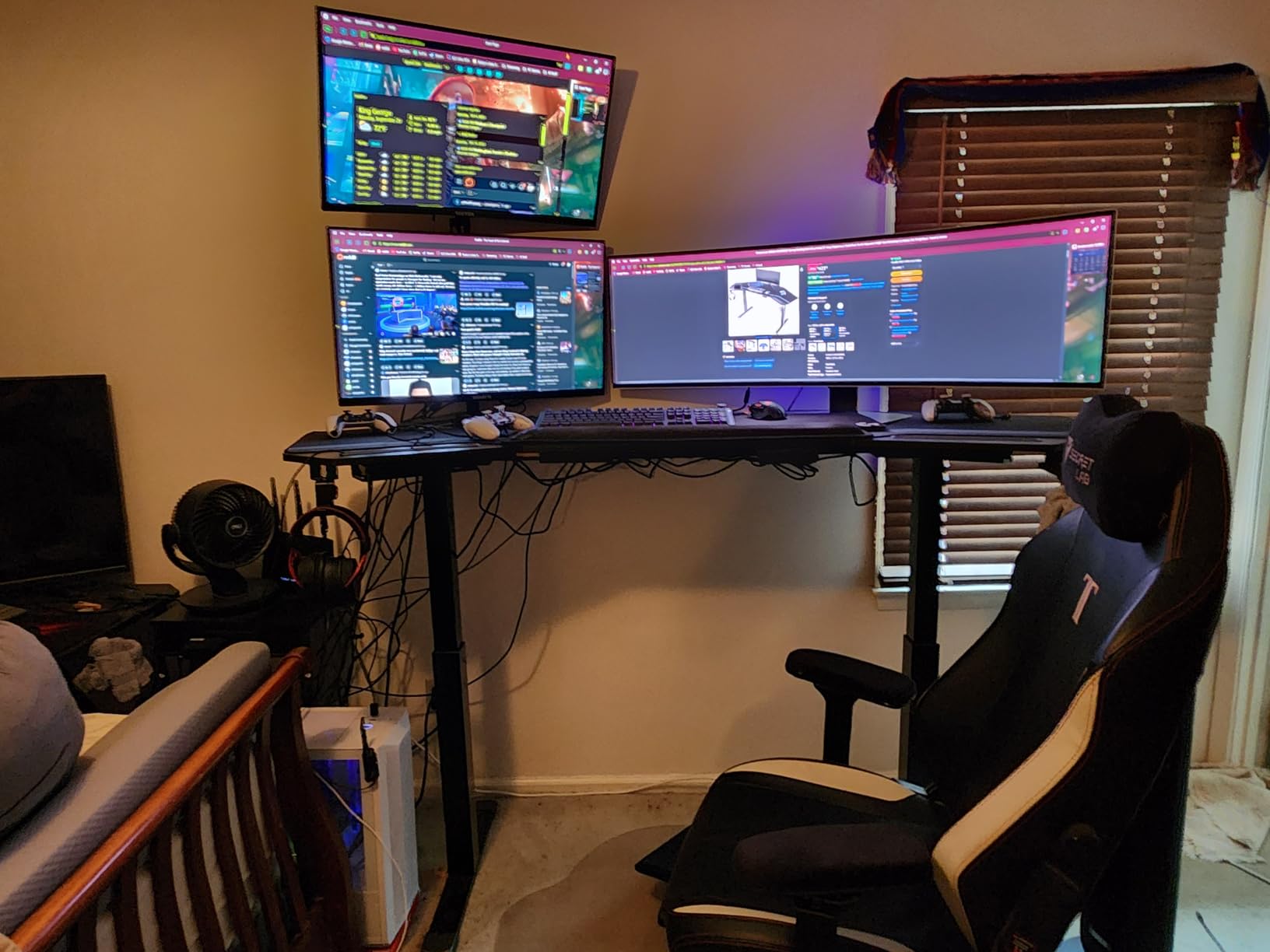 EUREKA ERGONOMIC Standing Desk with Keyboard Tray, Large Music Studio Gaming Desk, Wing Shaped Sit Stand Table 72'', LED Convertible Shelves, Dual Motor&Slot, Maple customer photo 1