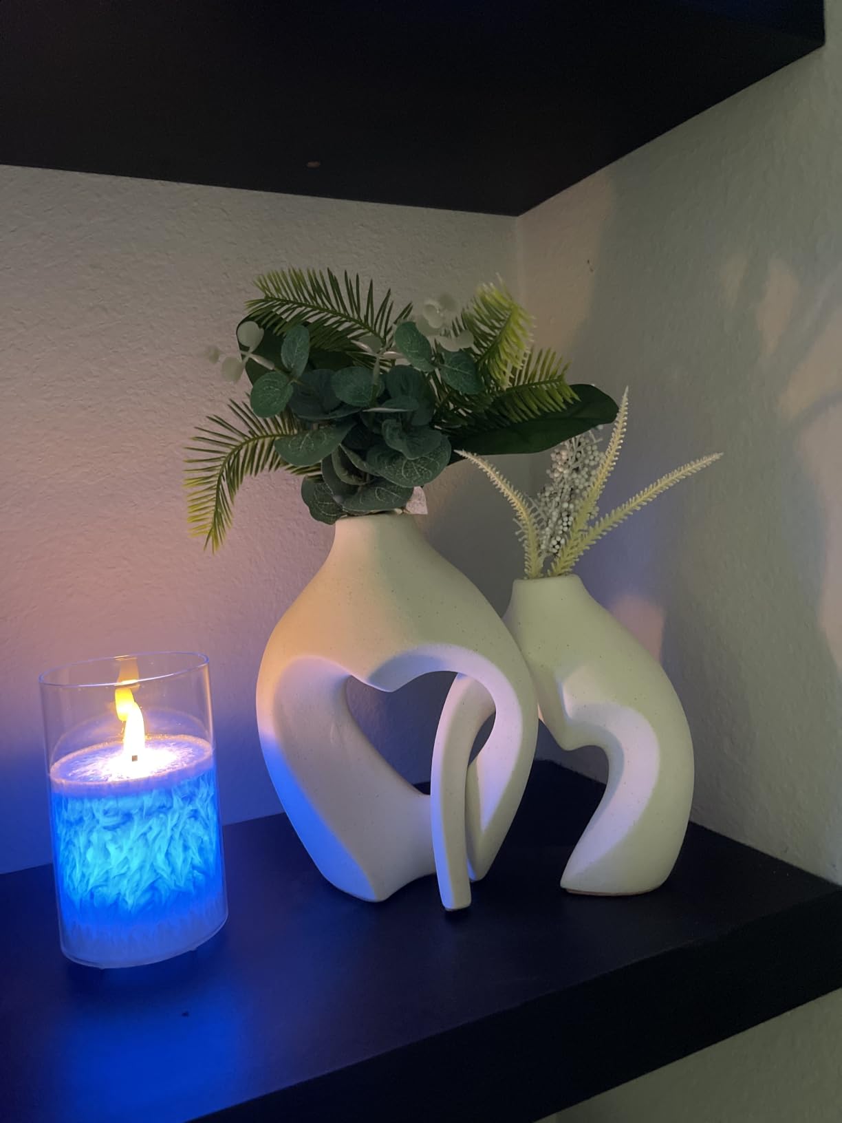 White Ceramic Flower Vase Home Table Decor Heart Shaped Vase Set of 2 | Boho Heart Shaped Minimalist Decorative Vases for coffee Table Centerpiece Wedding Dining Living Room Office House Decoration customer photo 2