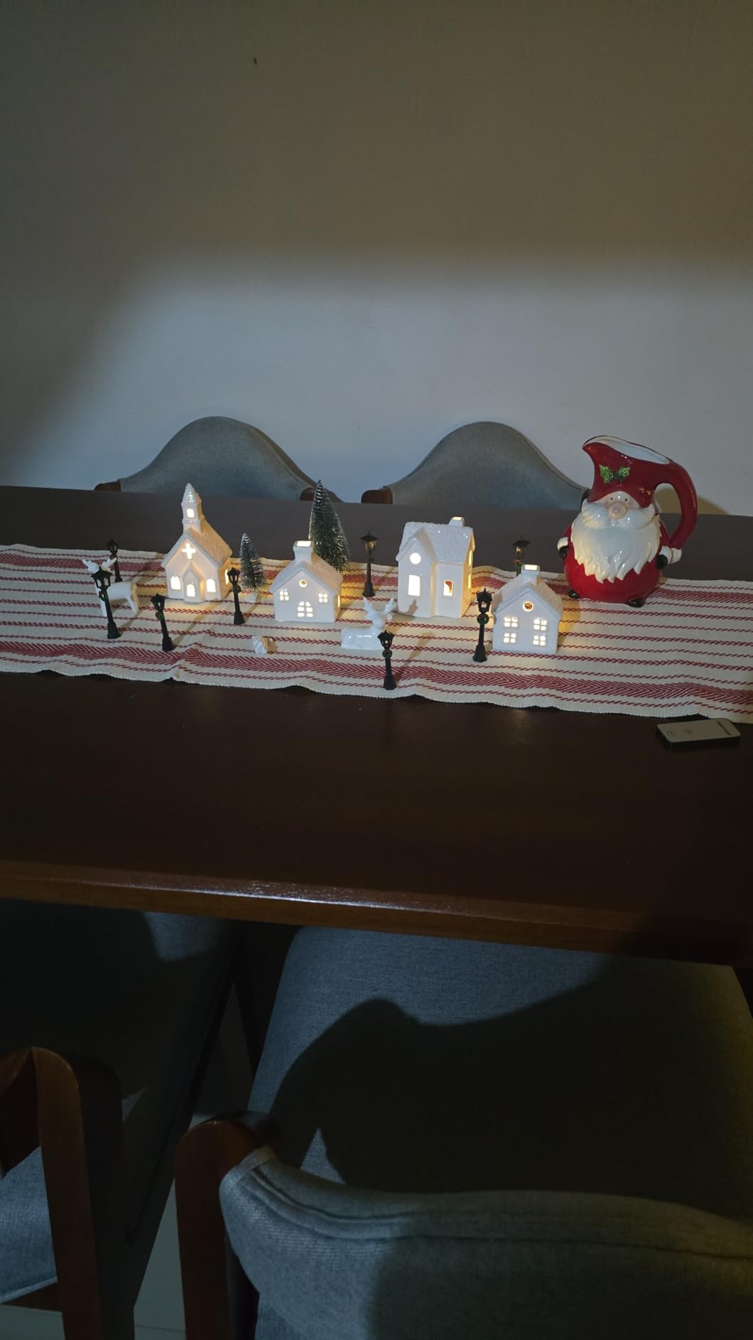 Christmas Decorations - Christmas Village Sets of 5 Lighted Ceramic Houses with Remote Control & 9 Trees - Indoor White Xmas Holiday Rustic Unique Decor for Home Table Room Farmhouse Decoration customer photo 1