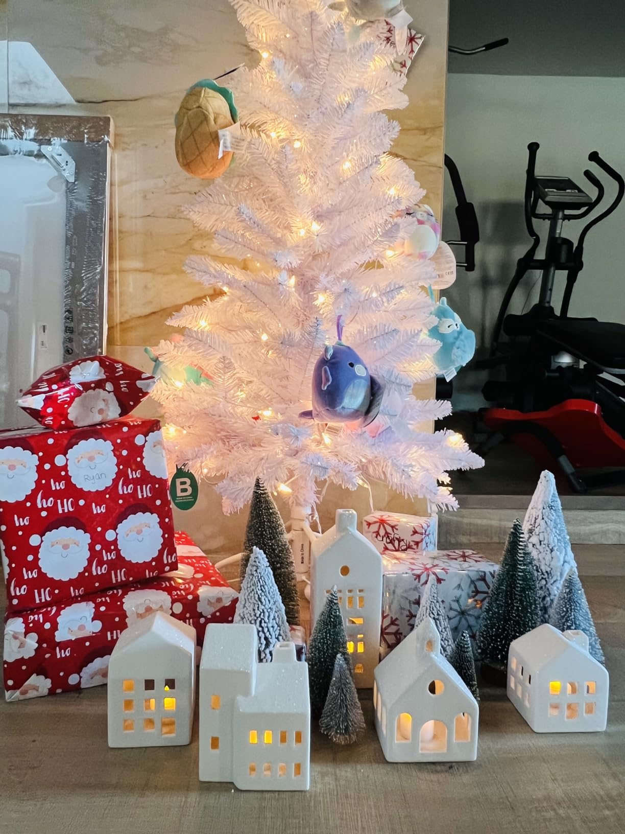 Christmas Decorations - Christmas Village Sets of 5 Lighted Ceramic Houses with Remote Control & 9 Trees - Indoor White Xmas Holiday Rustic Unique Decor for Home Table Room Farmhouse Decoration customer photo 2