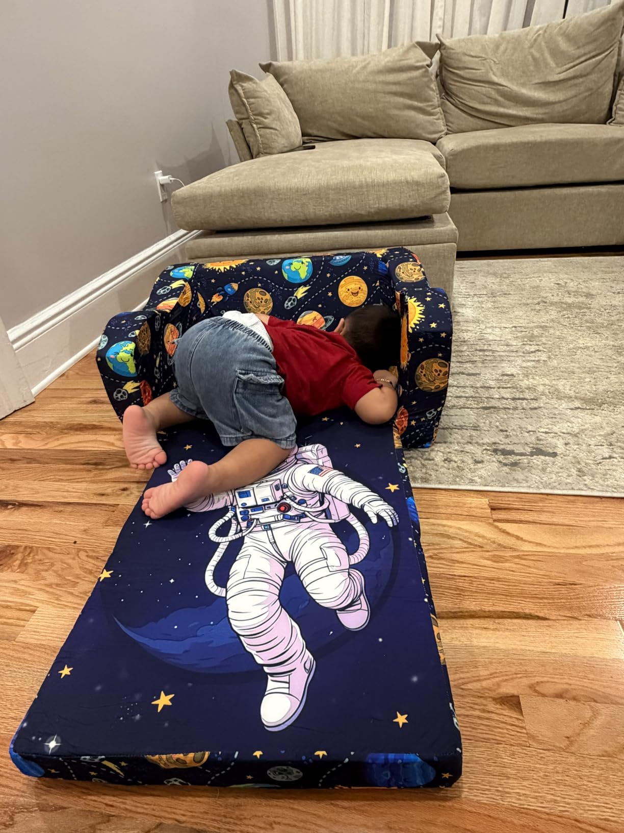 MeMoreCool Glow in the Dark Dinosaur Toddler & Kids Couch, Fold Out Sofa | Toddler and Kids Fold Out Couch, Machine-Washable Cover, No Assembly Required, Comfy Foam, Glows After Charging customer photo 2