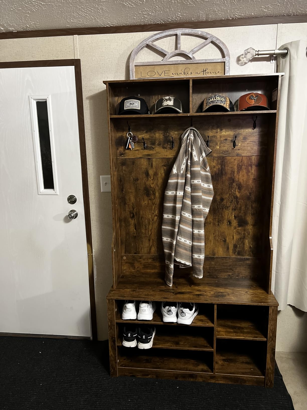 Aiho Entryway Hall Tree with Bench and Storage, Rustic Brown | 5-in-1 Hall Tree with Coat Rack, Adjustable Shoe Bench, 2-Tier top Storage, for Hallway, Entryway, Bedroom customer photo 1