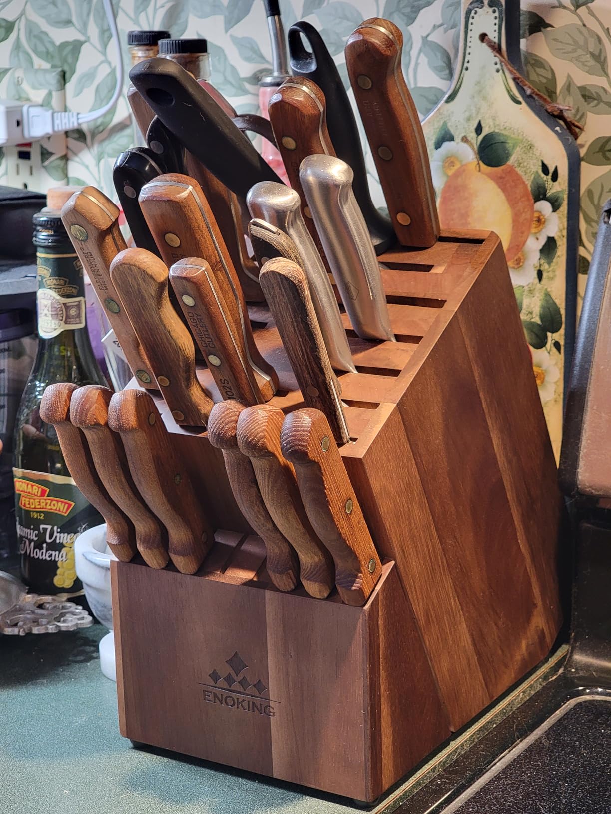 ENOKING Knife Block without Knives, Large Knife Holder - 25 Slots Acacia Wood Universal Knife Block, Butcher Block Countertop for Knife Storage Organizer customer photo 1