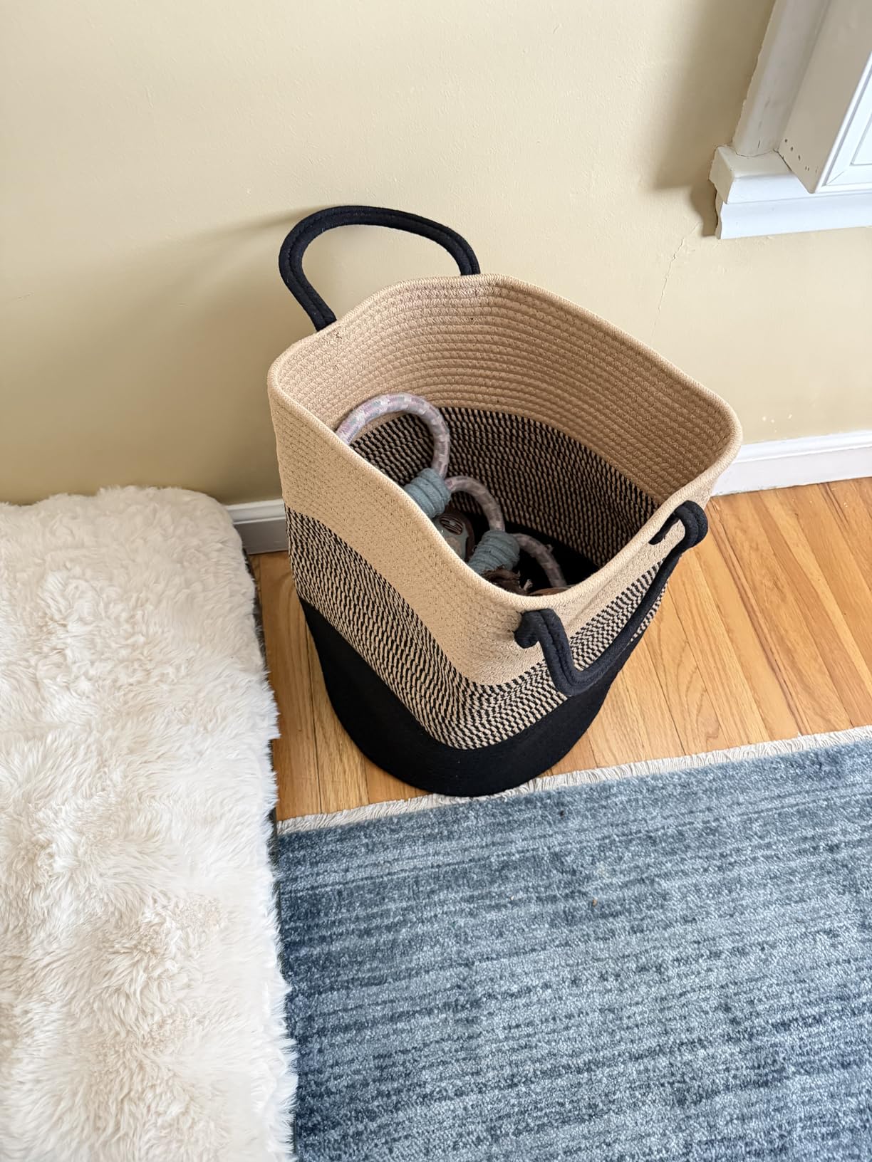 Artfeel Laundry Basket,Woven Cotton Rope Laundry Hamper,60L for Decor Storage of Dirty Clothes,Toys and Blankets in Bathroom,Baby Room and Living Room customer photo 2