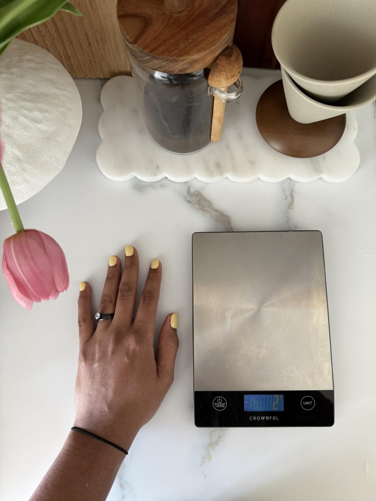 CROWNFUL Food Scale, 33lb Rechargeable 304 Stainless Steel Digital Kitchen Scale Weight Grams and Ounces with LCD Display and Type-C Charging for Meal Prep, Baking and Cooking customer photo 1