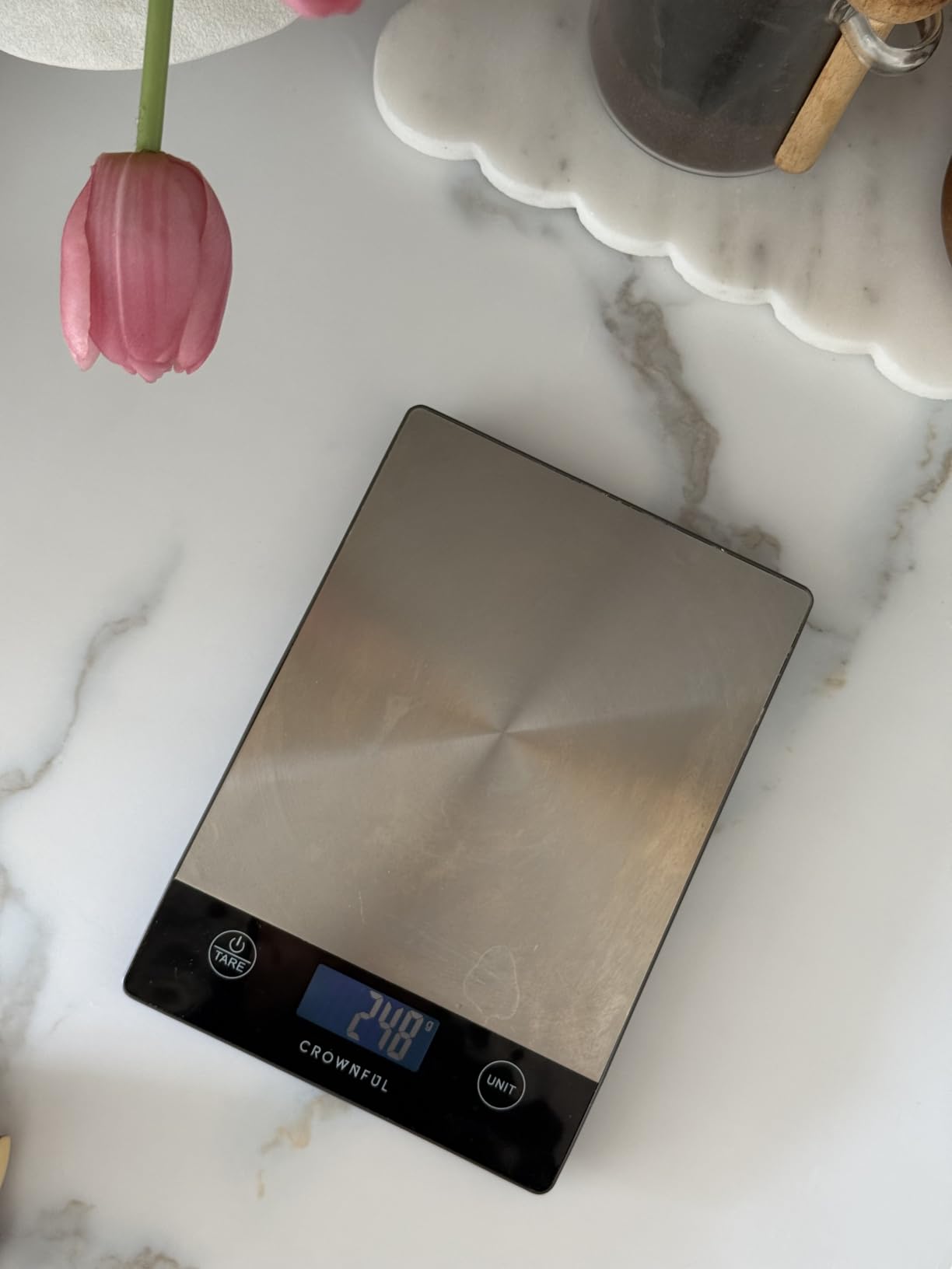 CROWNFUL Food Scale, 33lb Rechargeable 304 Stainless Steel Digital Kitchen Scale Weight Grams and Ounces with LCD Display and Type-C Charging for Meal Prep, Baking and Cooking customer photo 2