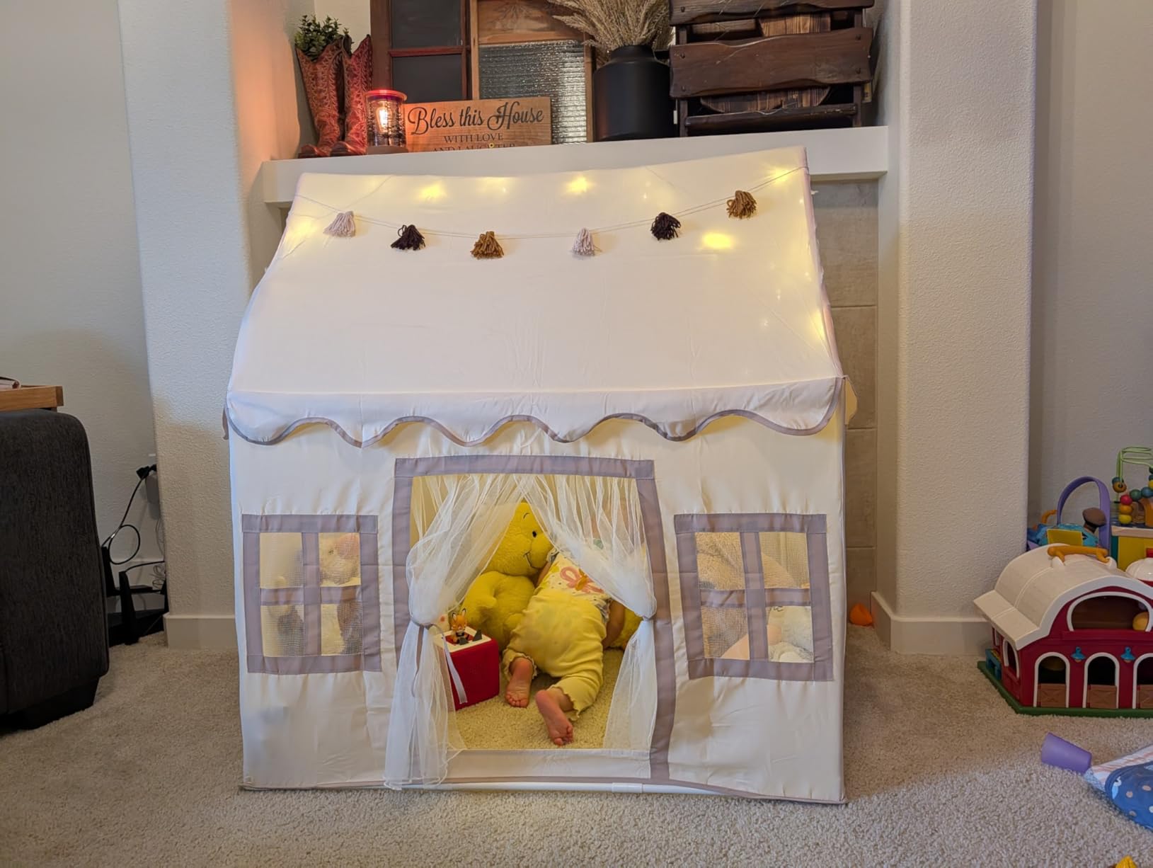 Kids Play Tent Indoor: with Mat, Tassel Garland - Girl Tent Indoor Playhouse for Kids Toys for Boy Girl Birthday Gift customer photo 2