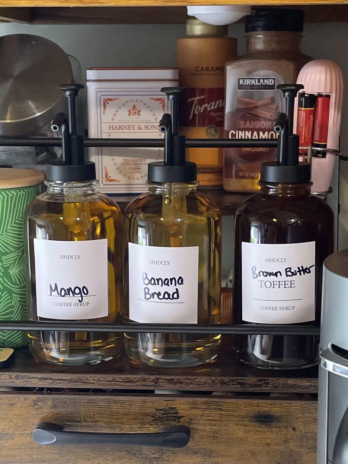 Coffee Bar Accessories,MHDCLY Coffee Syrup Dispenser - 4pack,16.9oz Syrup Dispenser with Labels, Syrup Pump Dispenser for Coffee Bar(Black Pump) customer photo 1