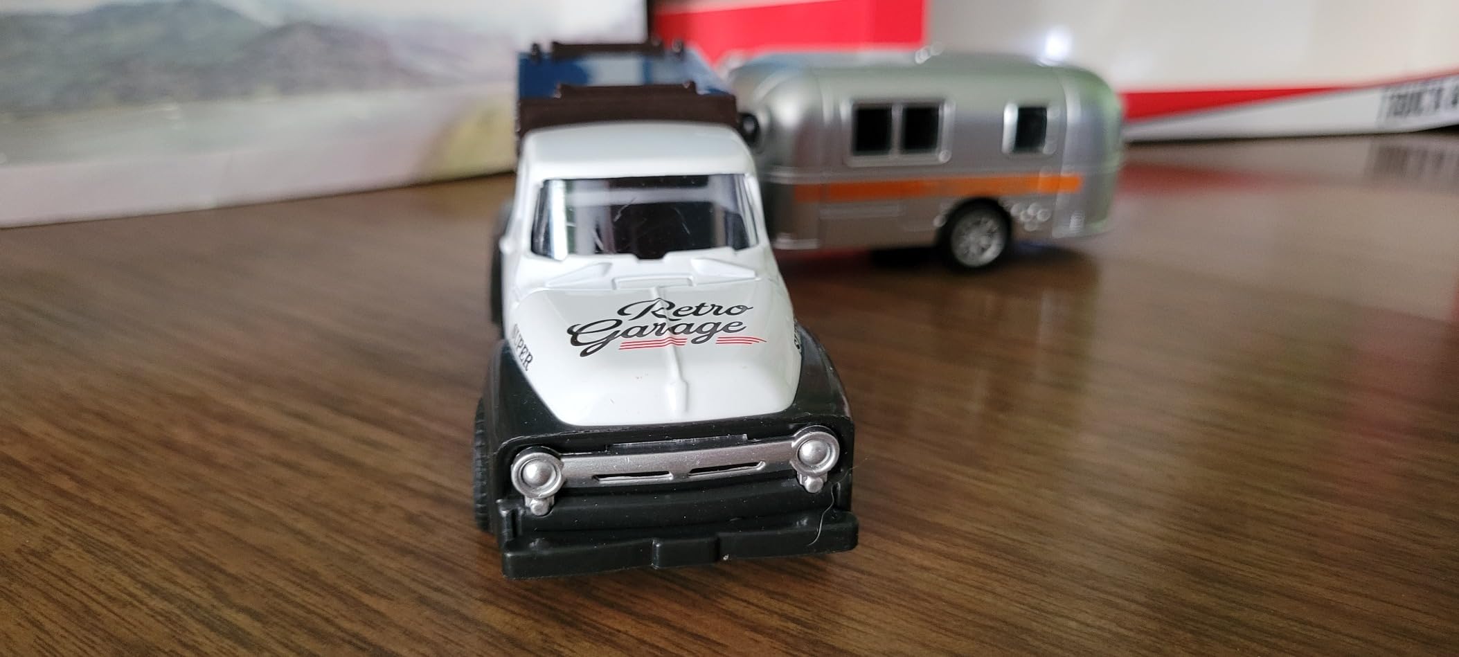 Vintage Blue Pickup Truck Trailer Towing Toy Camper RV Motorhome Toys for Boys Diecast Model Car Metal Pull Back Toy Cars 4 5 6 7 8 Year Old Kids Birthday Gifts Cake Topper Home Office Décor customer photo 2
