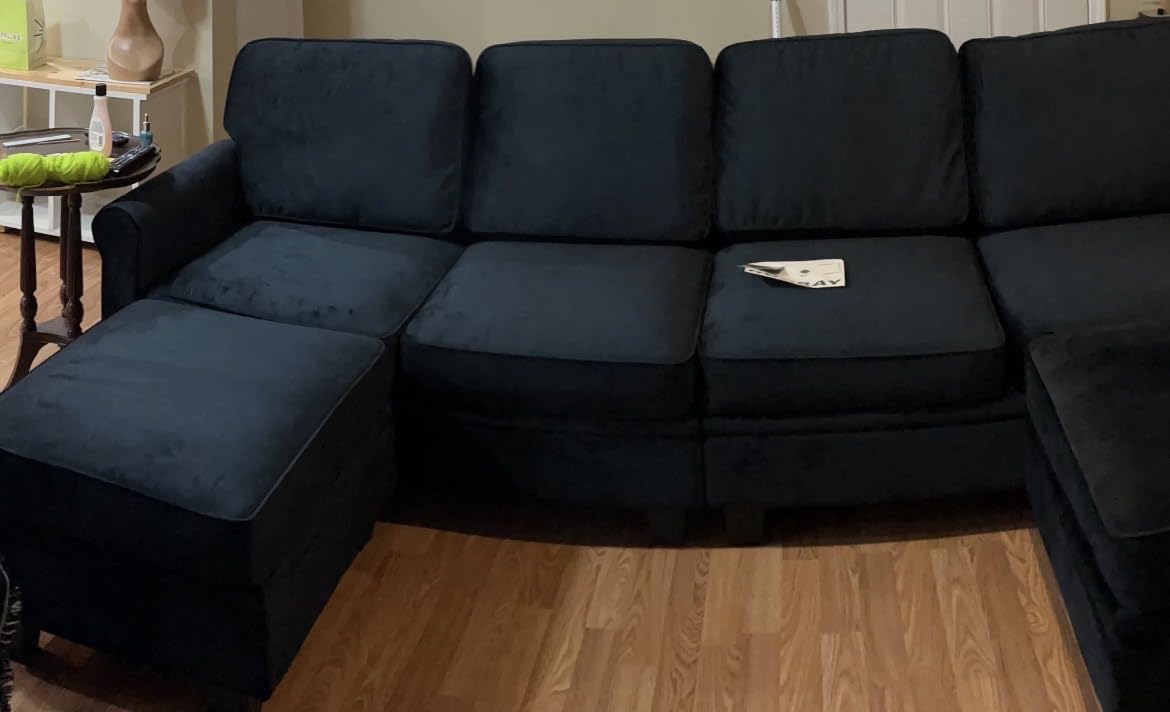 HONBAY Sectional Sofa with Storage Seat U Shaped Couch with Reversible Chaise Convertible Sectional Couches for Living Room,Dark Grey customer photo 2