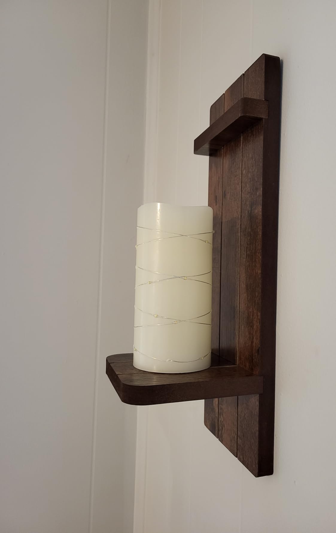 Wood Wall Candle Sconces Set of 2, Distressed Brown customer photo 1