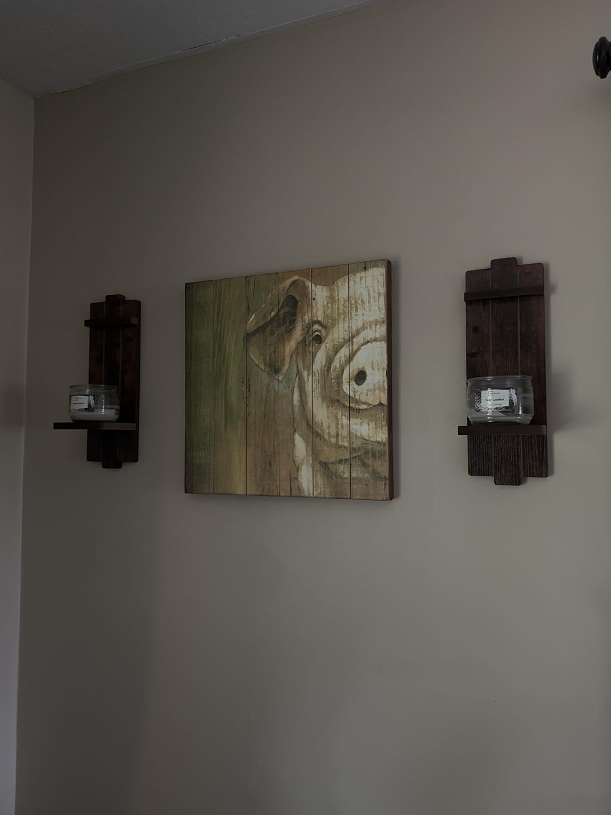 Wood Wall Candle Sconces Set of 2, Distressed Brown customer photo 2