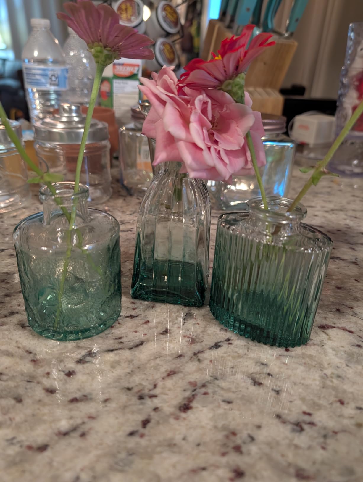 Glass Bud Vases Set of 4, Small Flower Vases for Wedding Centerpiece | Clear Vintage Embossed Mini Vases for Table Decorations, Flower Arrangements in Vases for Party or Home Decor customer photo 2