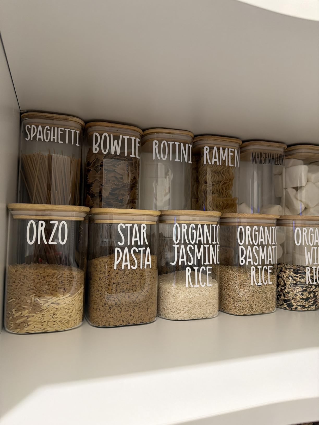 CZZGSM 6 Pack Square Kitchen Storage Jars with Airtight Bamboo Lids and 132 Pantry Labels - 35oz Glass Canisters With Wood Lids - Food Storage Containers for Coffee, Cookie, Tea, Spice customer photo 1