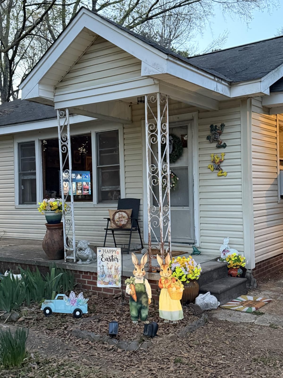 Easter Decorations Outdoor Yard Signs: 2pcs Large Metal Vintage Bunny with Carrot Eggs, Farmhouse Rustic Yard Decoration with Stakes, Lawn Garden Decor for Kids Family Home Outside Spring Easter Party customer photo 1