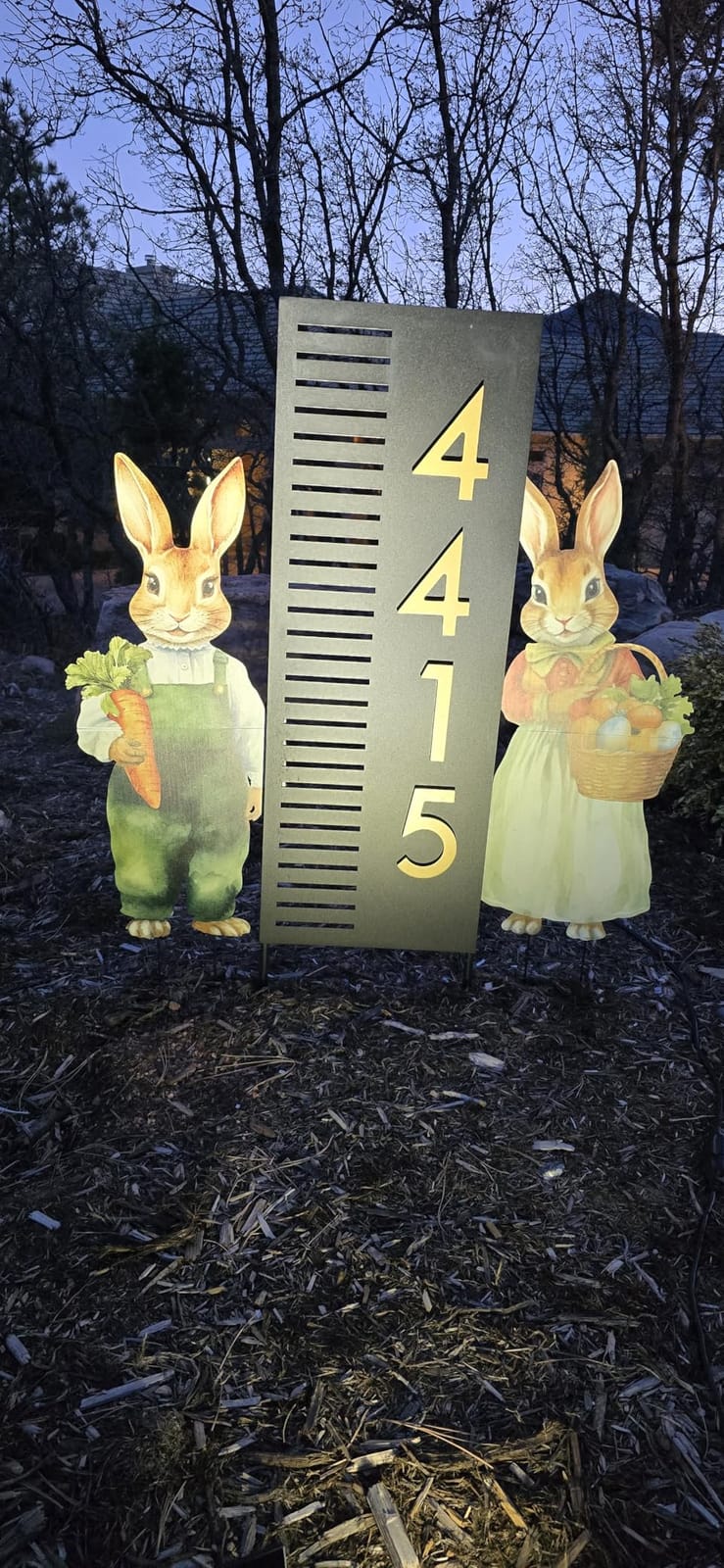 Easter Decorations Outdoor Yard Signs: 2pcs Large Metal Vintage Bunny with Carrot Eggs, Farmhouse Rustic Yard Decoration with Stakes, Lawn Garden Decor for Kids Family Home Outside Spring Easter Party customer photo 2