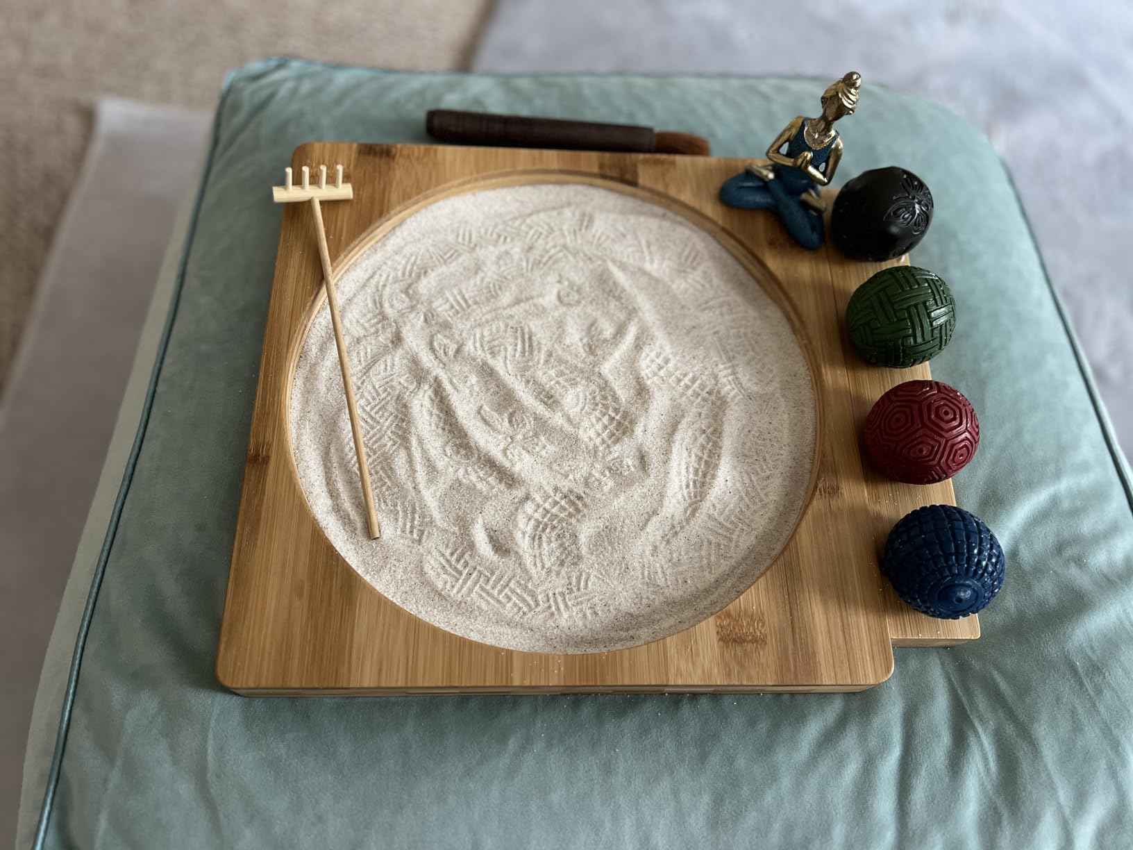 Zen Garden for Desk, Japanese Bamboo Sand Tray Therapy Kit | Sensory-Based Wellness Tool for Mindfulness & Emotional Support, 1-Inch Deep Bamboo Base, Includes Rake and Brush, Adult and Kids Use customer photo 1