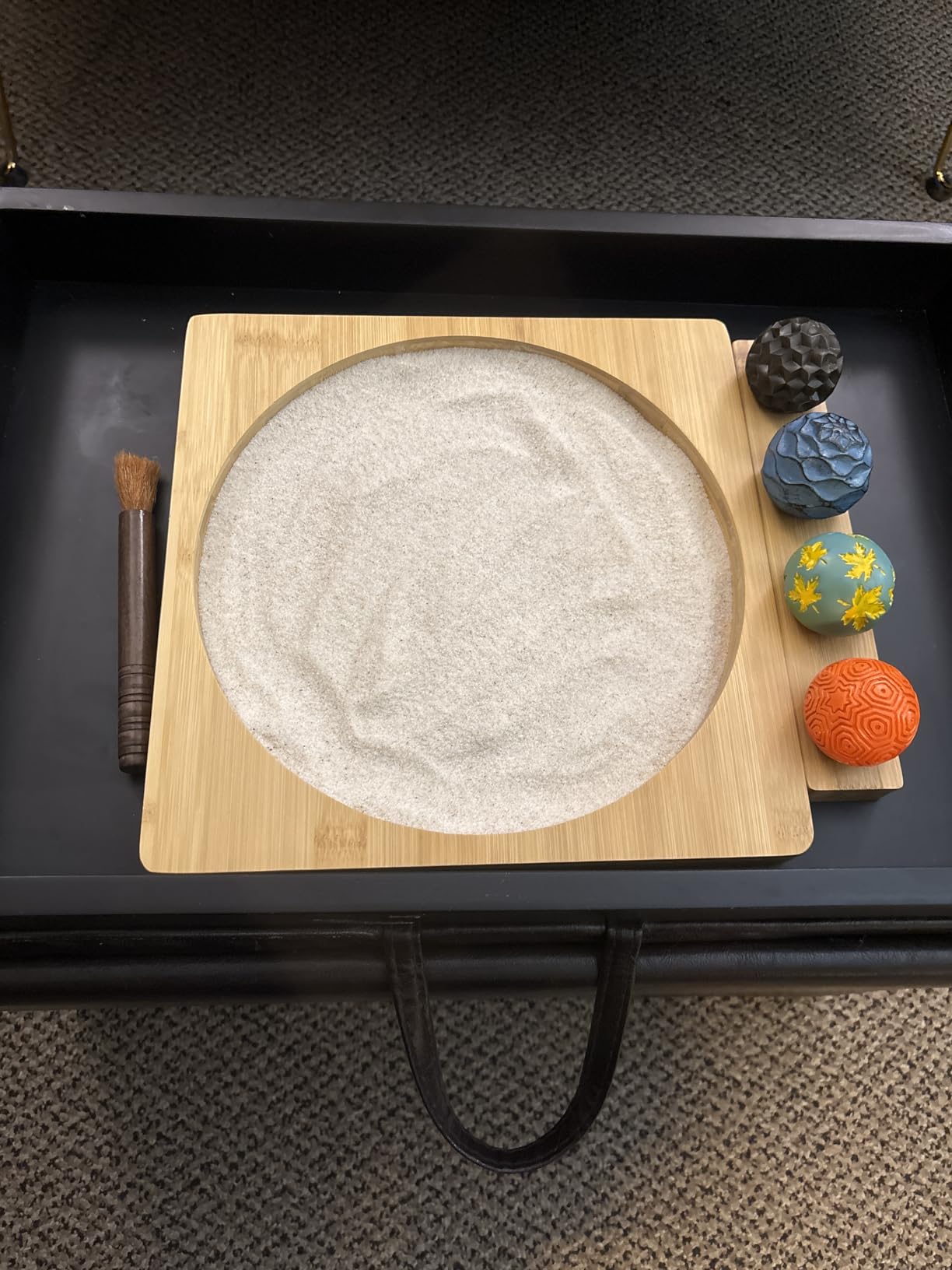 Zen Garden for Desk, Japanese Bamboo Sand Tray Therapy Kit | Sensory-Based Wellness Tool for Mindfulness & Emotional Support, 1-Inch Deep Bamboo Base, Includes Rake and Brush, Adult and Kids Use customer photo 2