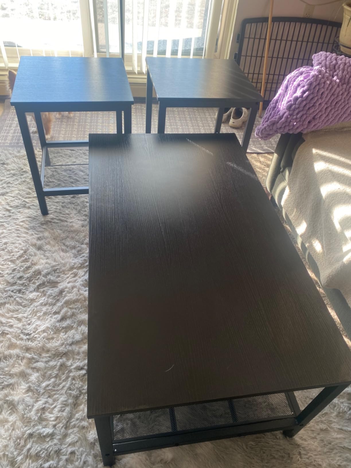 AWQM Coffee Table Set of 3, Industrial Coffee Table with 2 Square End Side Tables, Modern Living Room Table Set with Metal Frame for Apartment Home Office, Black customer photo 1