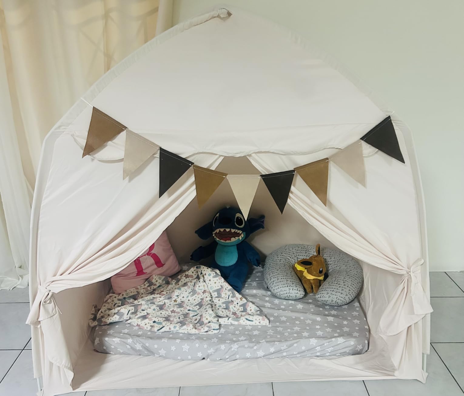 Little Dove Extra Large Kids Play Tent with Flags & Star Lights, Portable & Foldable Teepee Tents, Dome Tent Playhouse for Indoor & Outdoor Use, Kids Tent for Boys & Girls, 59x39x59 in, Cream customer photo 1