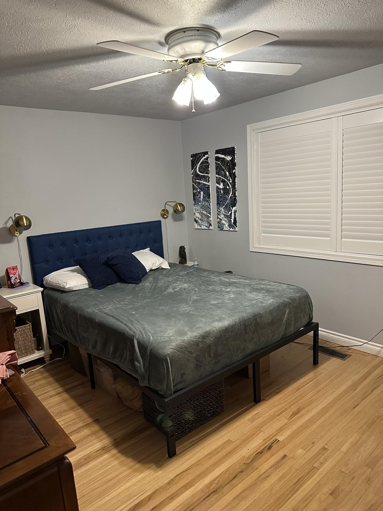 Tufted Upholstered Headboard King Size, Adjustable Height 37- 51 in, Gray customer photo 1