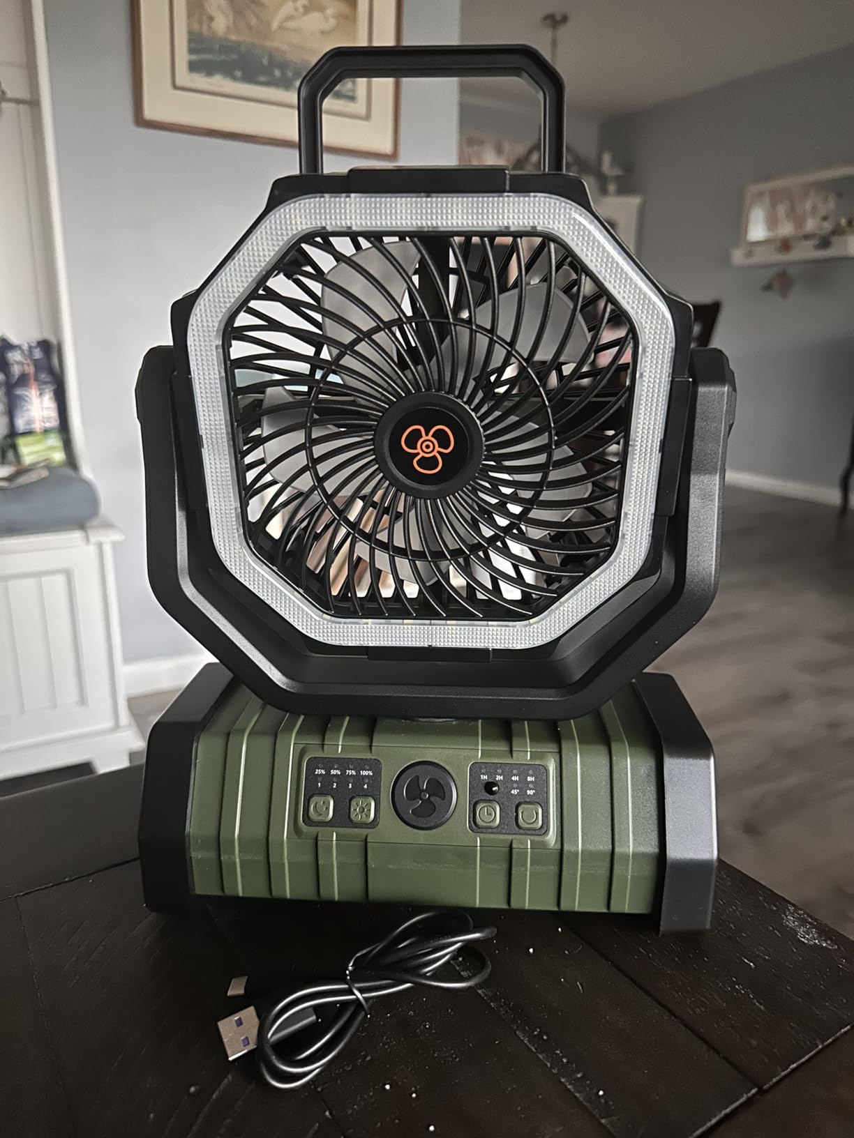 Odoland 30000mAh Camping Fan with LED Lantern, Rechargeable Battery Fan | Operated Oscillating Fan with Remote & Hook, Portable Tent Fan with Timer, 4 Speeds for Outdoor Camp RV Power Outage, Green customer photo 1