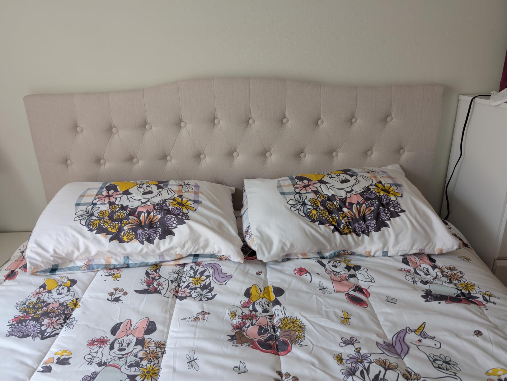 Tufted Headboard King Size, Solid Wood Adjustable Height Head Board, Beige customer photo 1