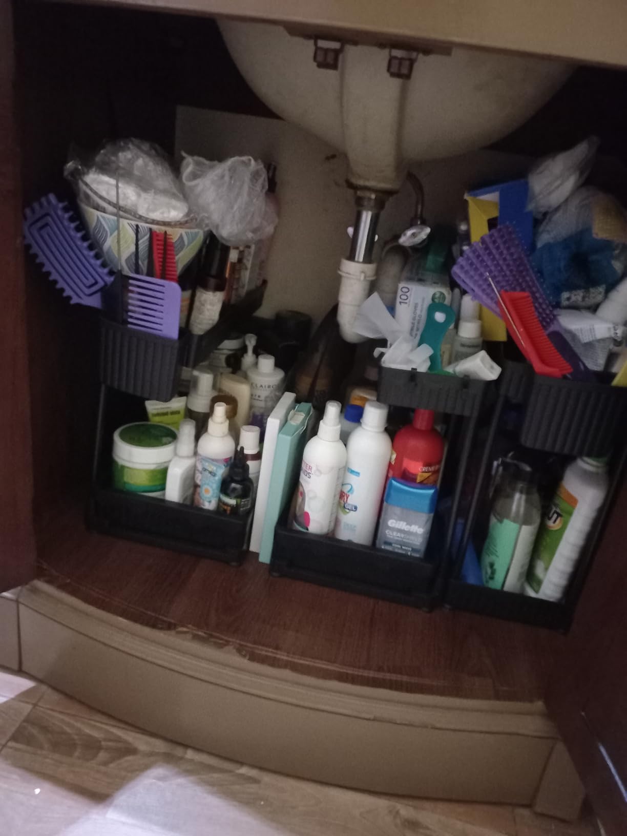 Sevenblue 3-Pack 2-Tier L-Shaped Under Sink Organizers with Sliding Drawers | Multi-use kitchen & bathroom storage, 12.85 inch black cabinet organizer, space-saving sliding drawer design. customer photo 1