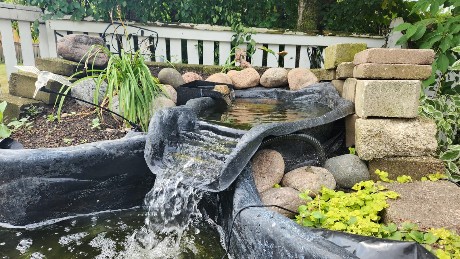 POPOSOAP 70W Solar Water Pump with Pond Waterfall Kit, 304 Stainless Steel Pond Waterfall Spillway, Pond Spillway with 9.8FT Corrugated Tubing for Garden Water Features-P5703 customer photo 2
