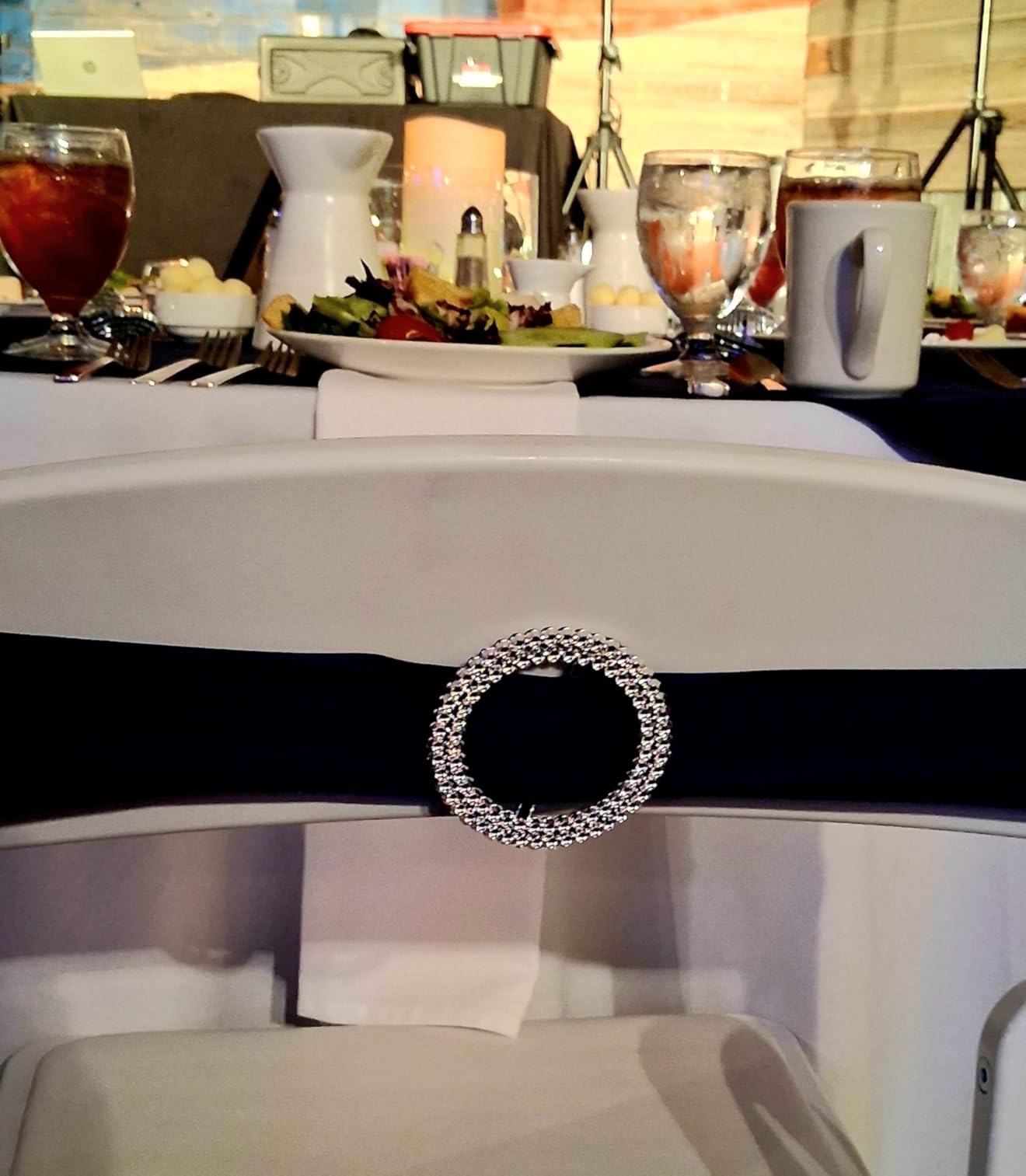 WJWHQ 100PCS Spandex Stretch Chair Sashes Bows Elastic Chair Cover Bands Ties with Buckle Slider for Wedding Party Reception Events Universal Ceremony Banquet Decorations (Gold) customer photo 1