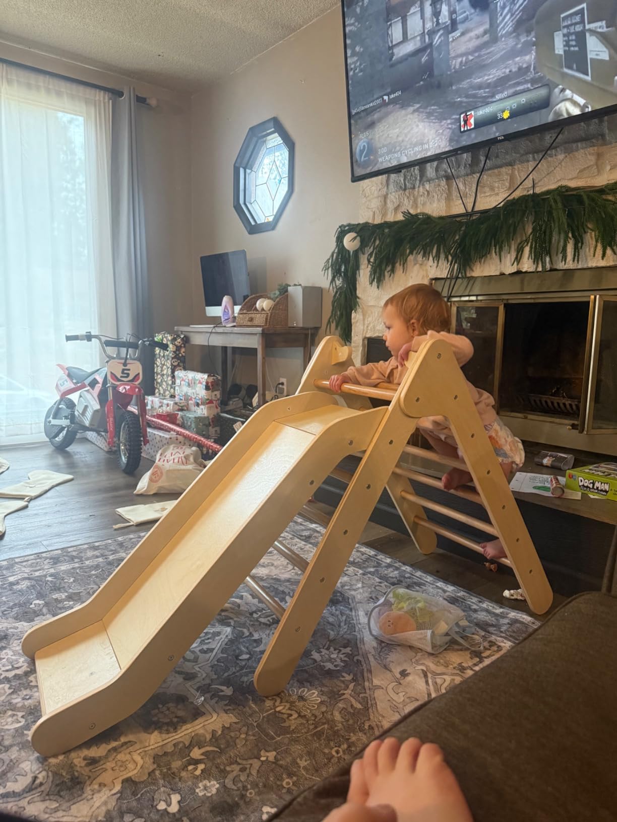 OLAKIDS Pikler Triangle Set 3 in 1 Climbing Toys for Toddlers Foldable Wood Montessori Baby Jungle Gym with Ramp Ladder Slide Kids Indoor Playground Activity Play Structure customer photo 2
