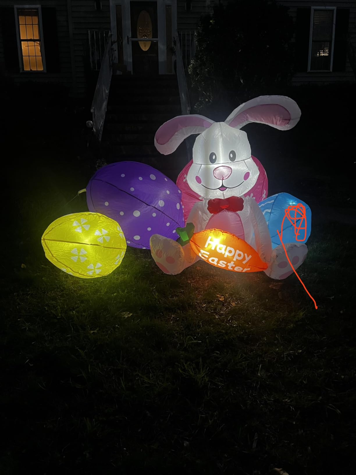 6.2FT Width Inflatables Easter Rabbit Outdoor Decor, Happy Easter Bunny and 4 Colorful Eggs Build-in 6 LEDs Indoor Outdoor Decoration Blow Up for Yard Decorations, Garden, Lawn customer photo 1