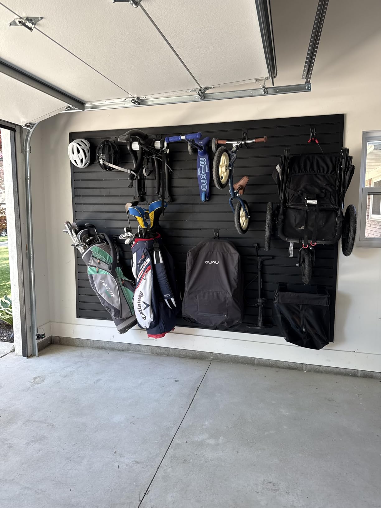NeatiEase Slatwall Panel Wall Storage Systems, 4 x 8ft Slat Wall Paneling Garage Wall Organizer, Heavy Duty Wall Mounted PVC Wall Rack (Black) customer photo 2